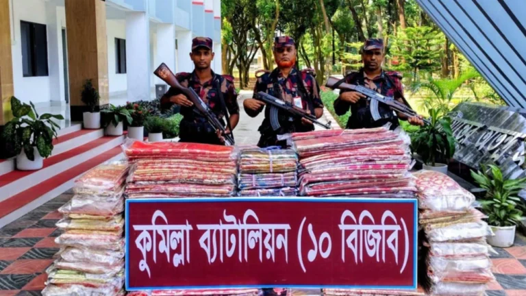 চৌদ্দগ্রামে বিপুল পরিমাণ ভারতীয় শাড়ি জব্দ করল বিজিবি